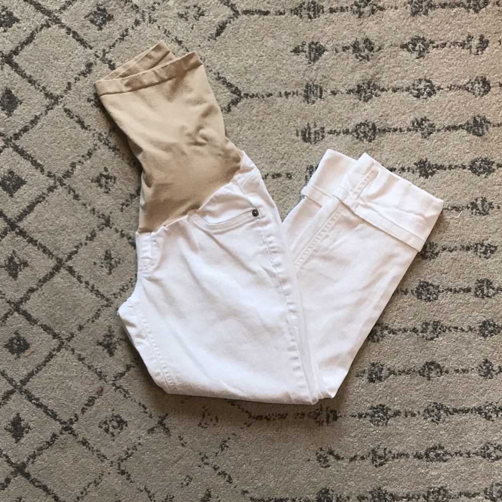 White Cropped Maternity Jeans